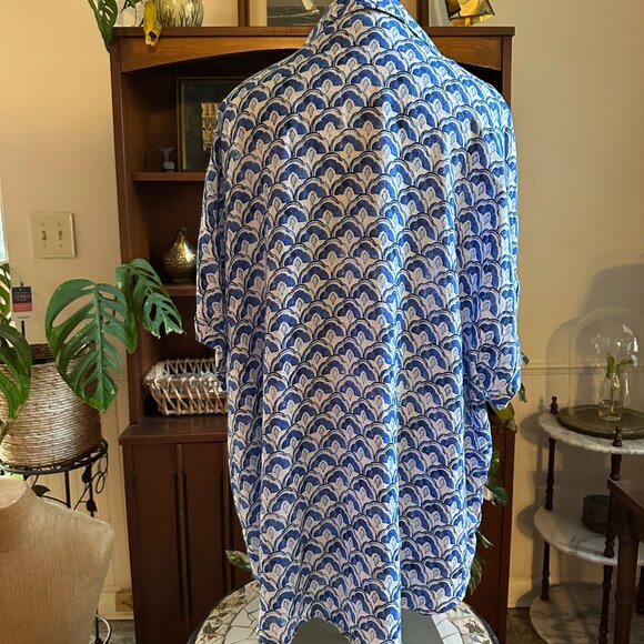 Sigred Olsen 100% Linen Blue & White Short Sleeve Button-Up Top Size 3X - Picture 4 of 12